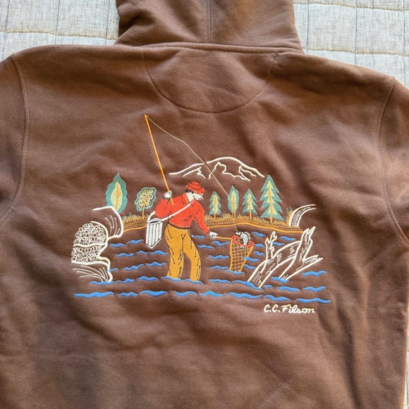 Filson Men's Prospector Embroidered Hoodie - Dark Brown Fishing - Medium - Picture 2 of 5